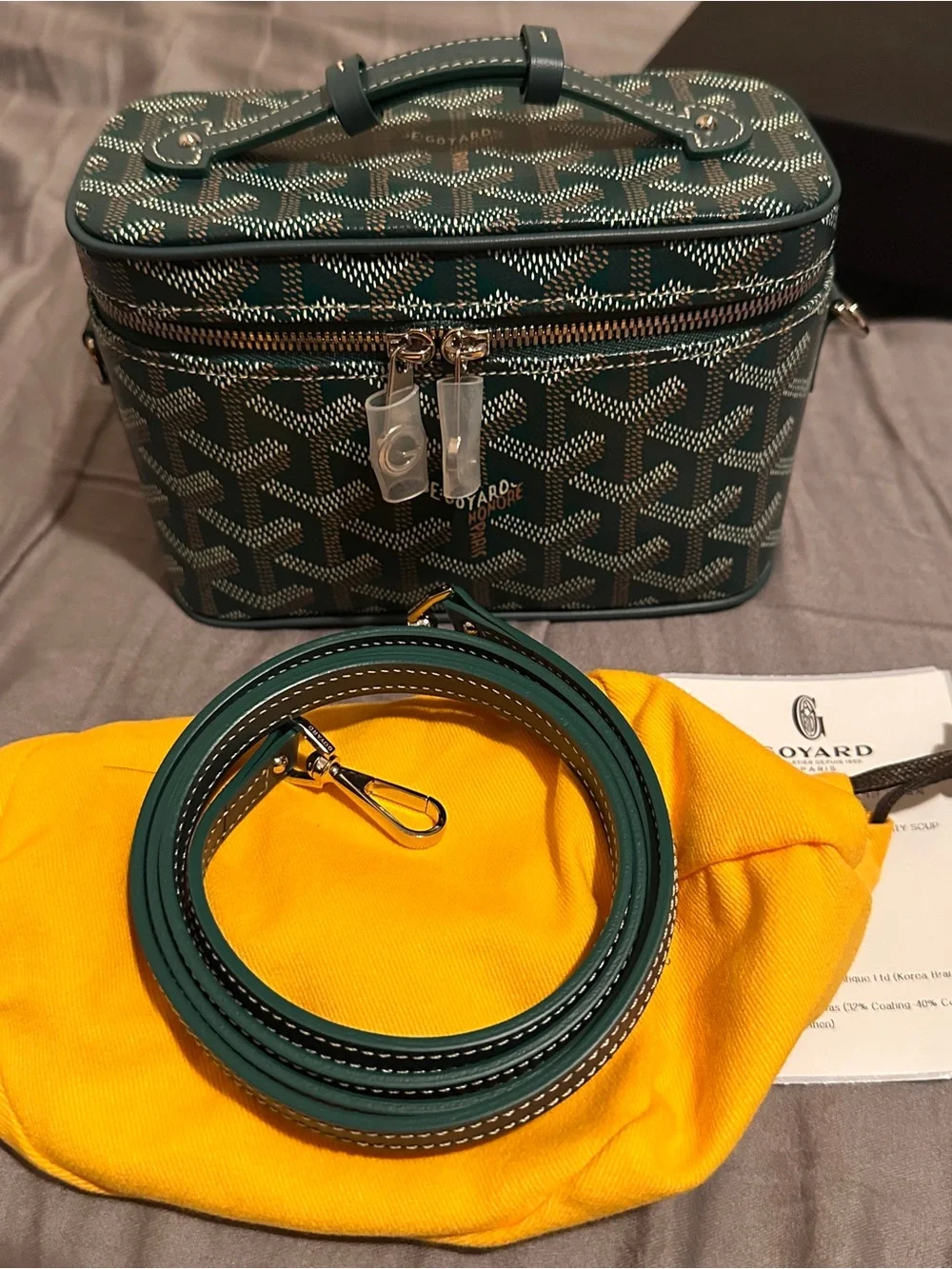 Goyard Mini Green Coated Canvas Vanity Muse Case with Removable Strap